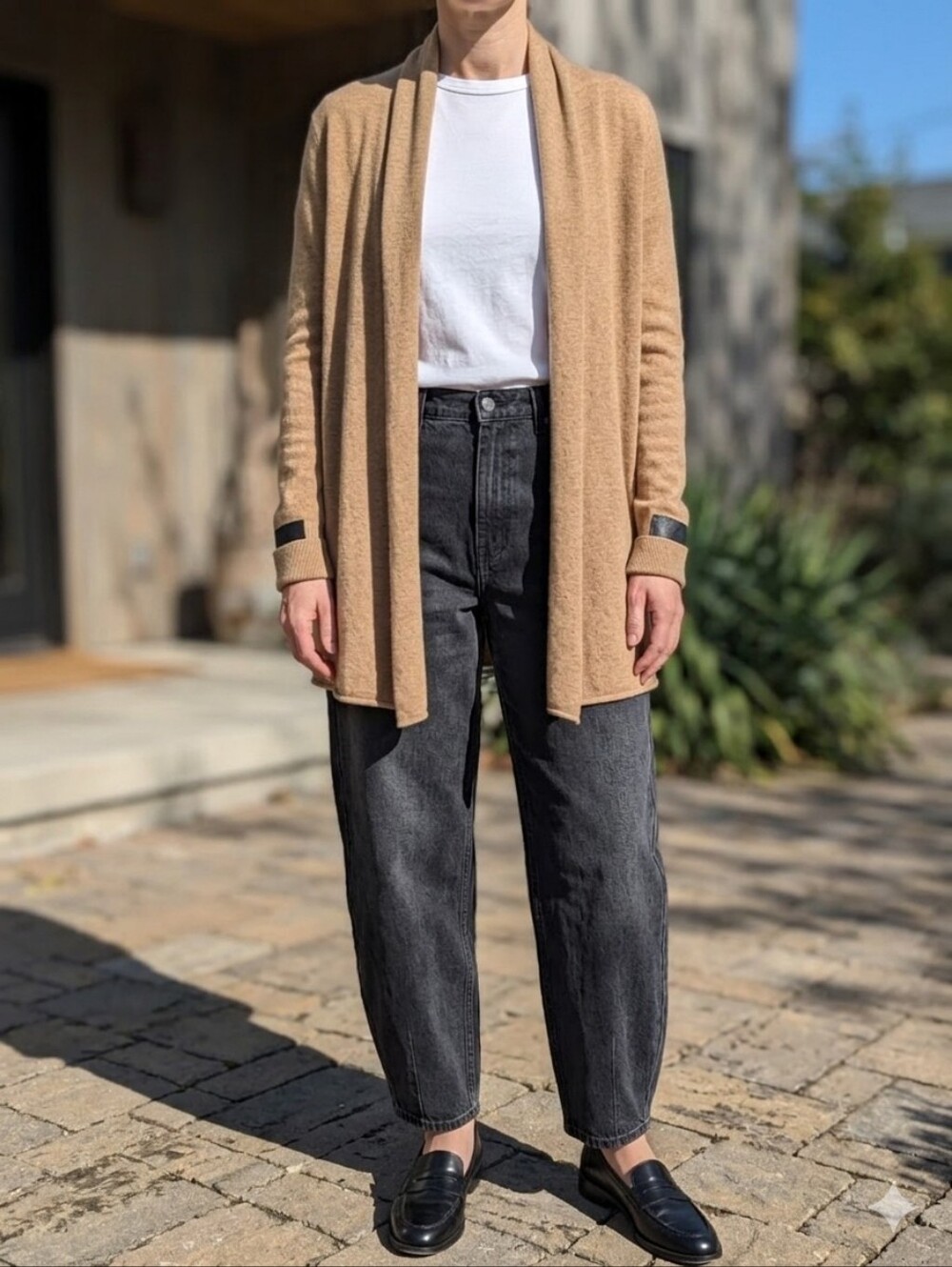 Club Monaco Cashmere Open Front Camel Cardigan Fits M/L Quiet Luxury Cozy